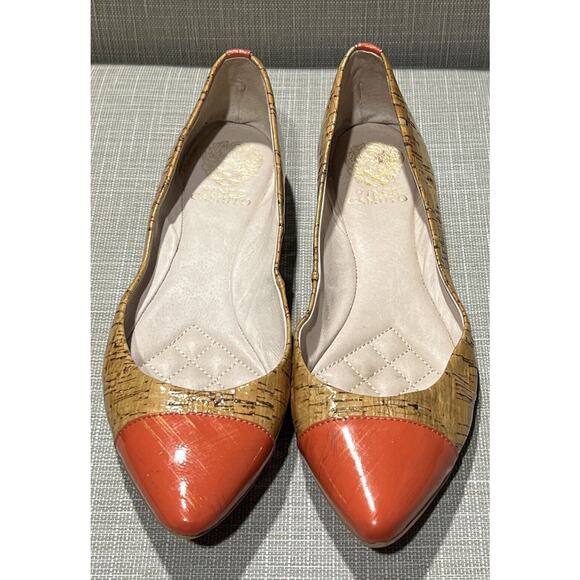Vince Camuto Tashara Natural Coral Cork Patent Flats Shoes Size 6 EUC Mauve Trim - Picture 1 of 8